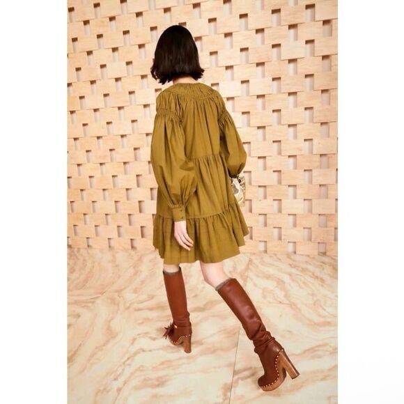 Ulla Johnson Rosa Puff-Sleeve Poplin Mini Dress in Willow Size 6 - Picture 2 of 12